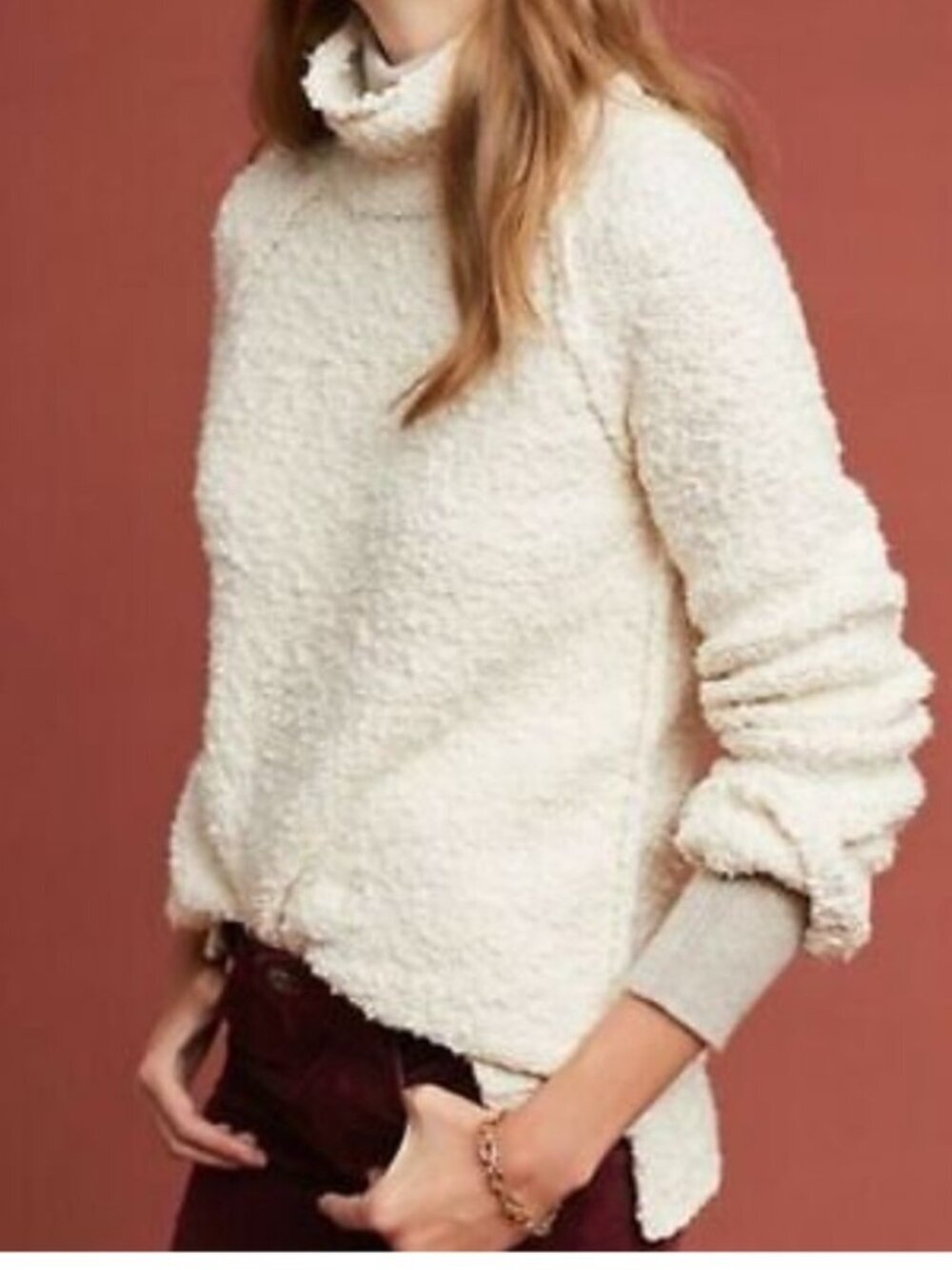 Anthro Moth Juliette Chunky Knit Turtleneck Ivory Sweater